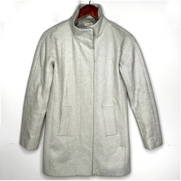 J. Crew Women’s Gray City Coat Wool Blend Long Line Button High Collar Size 00 - Picture 4 of 10